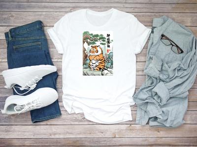 Cute Animals Fat Tiger Short Sleeve White Men T-shirt F438