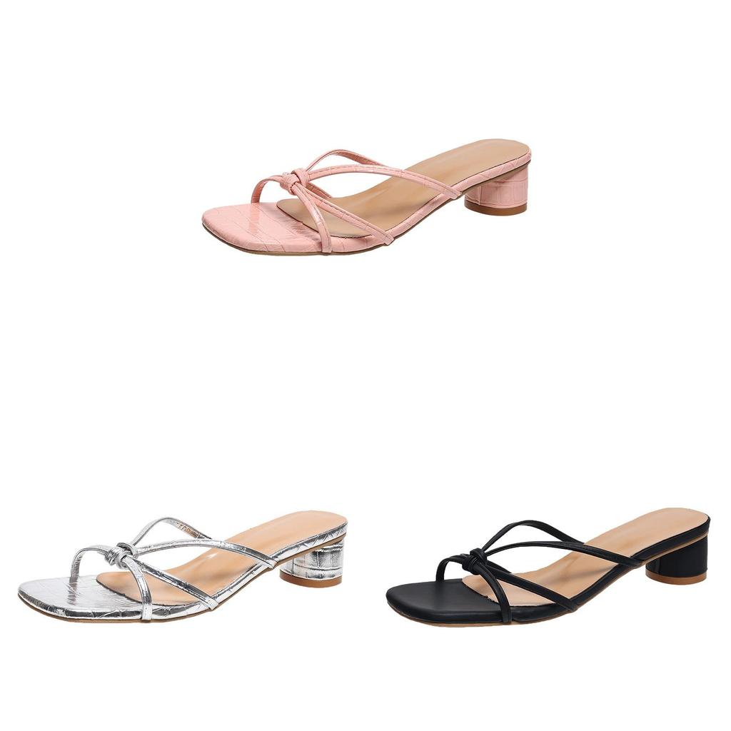 Low Heel Square Toe Slides With Pu Material For Summer Casual Wear