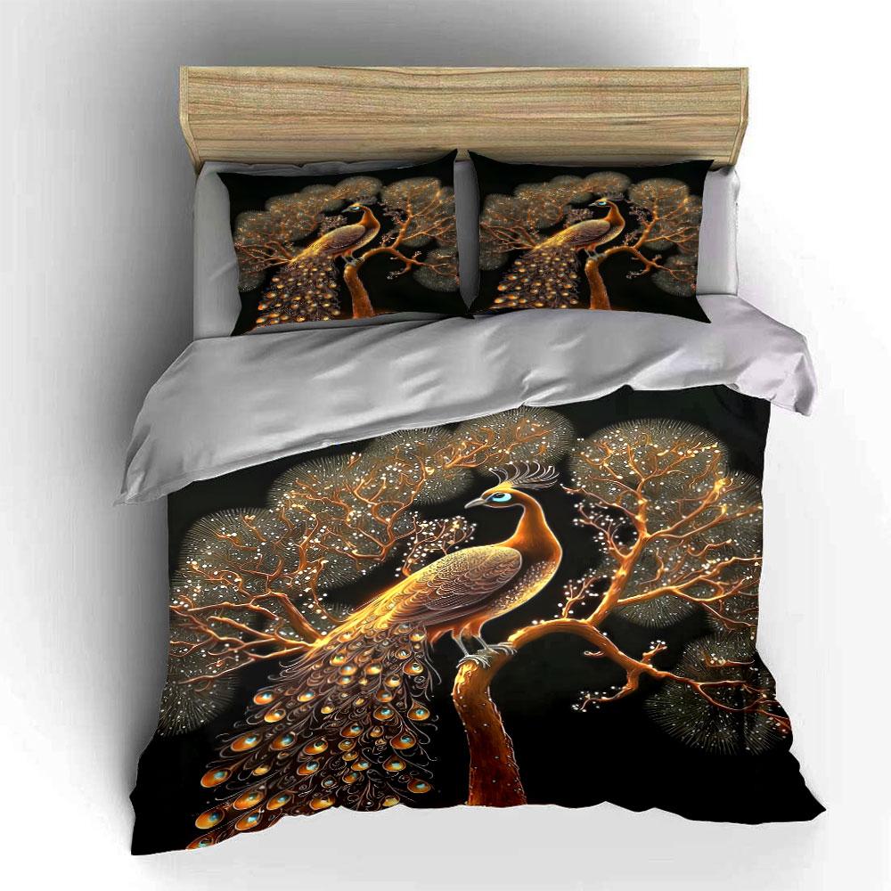 "Peacock Art Three-Piece Set Decor" Soft Skin-Friendly Bedding Set Includes 1 Duvet Cover And 2 Pillowcase, Gift