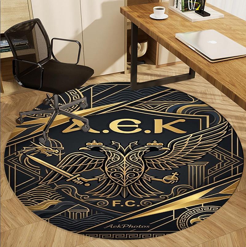 AEK Athens FC Pattern Round Rug, Indoor/Outdoor Mat, for Picnic, Gameroom, Bedroom, Office, Living Room, Home Decor Carpet, Birthday Gift