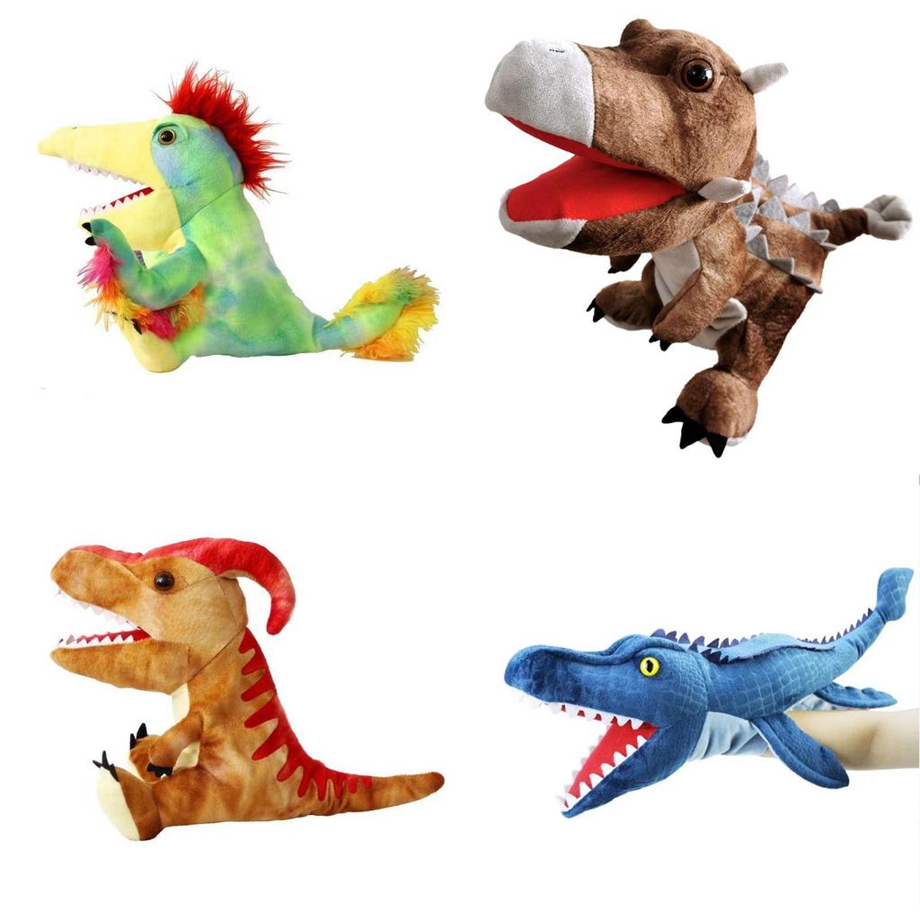 Jucărie de pluș cu marionetă de mână de dinozaur, moale și drăgălașă, pentru joaca imaginativă a copiilor