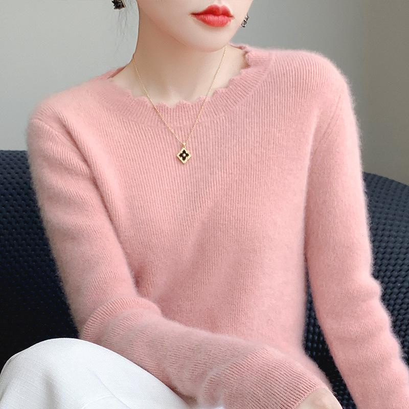 Fashion Lace Crew Neck Bottom Shirt Women's Autumn and Winter New Skinny Inner Long Sleeve Knitted Sweater Pullover Top