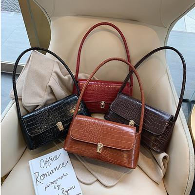 Women's Bag 2025 New Spring Foreign Style Crocodile Pattern Portable Korean Version Fashion Shoulder Small Square Bag Underarm Baguette Bag