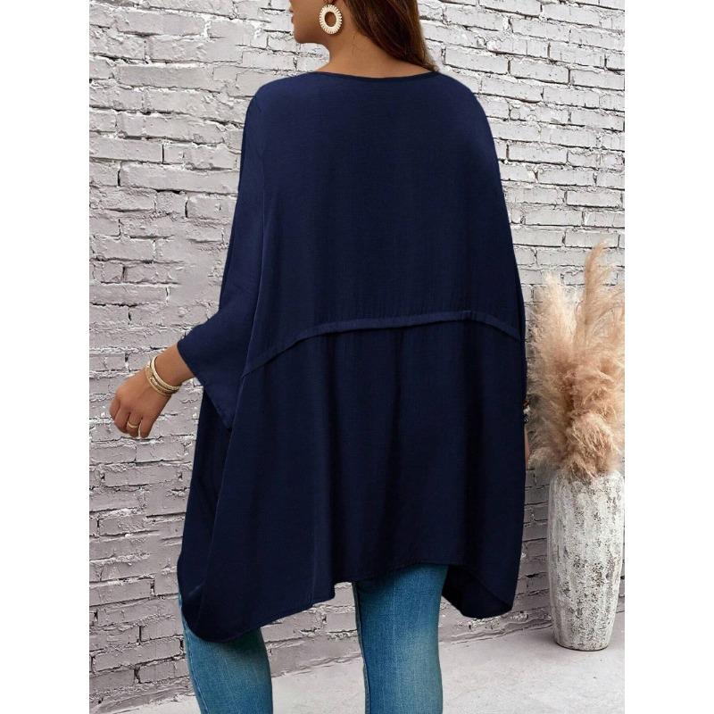 New Large Size Spring/Summer Loose Batman T-shirt Top Round Neck Fashion Casual Blouse Solid Color Irregular Elegant Shirts Loose Simple Long Tops