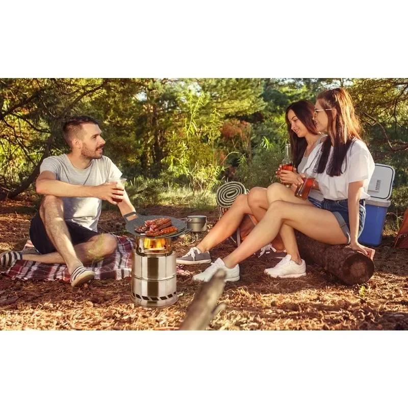 Portable Outdoor Wood Stove Folding Windproof Camping Stove Wood Burning Stainless Steel BBQ Stove for Camping Picnic Cooking