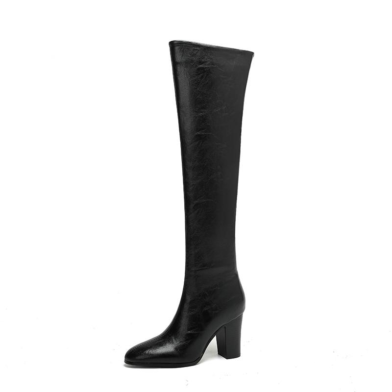 Krazing Pot Microfiber Round Toe High Heels Over-the-knee Boots Size 46 Size 45 Slip on Plus Size Women Over-the-knee Boots