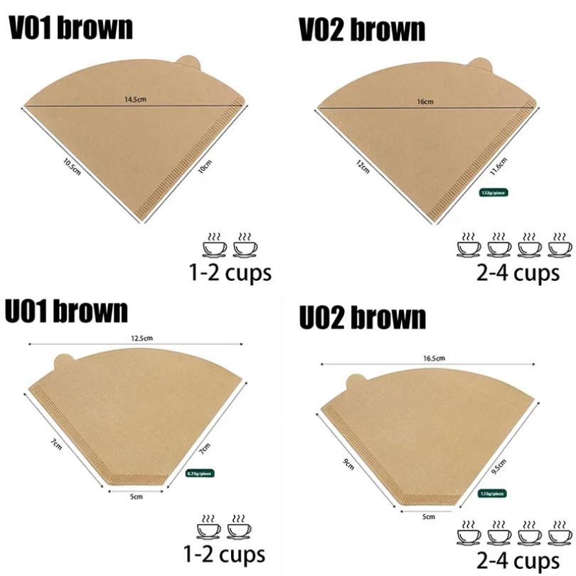 100pcs Disposable Paper Coffee Filter 1-4 Cups Wood Pulp Drip Paper Cone Coffee Strainer Bag Pour Over Household Accessories