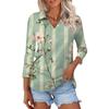 Women's Fashion Casual Button-up Seven-quarter Sleeve Floral Print Lapel Top