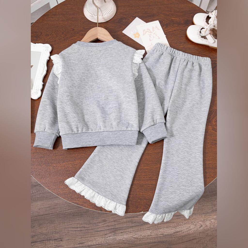 Kids Cartoon Casual Fashion Outfit Set Long Sleeve Top & Pants