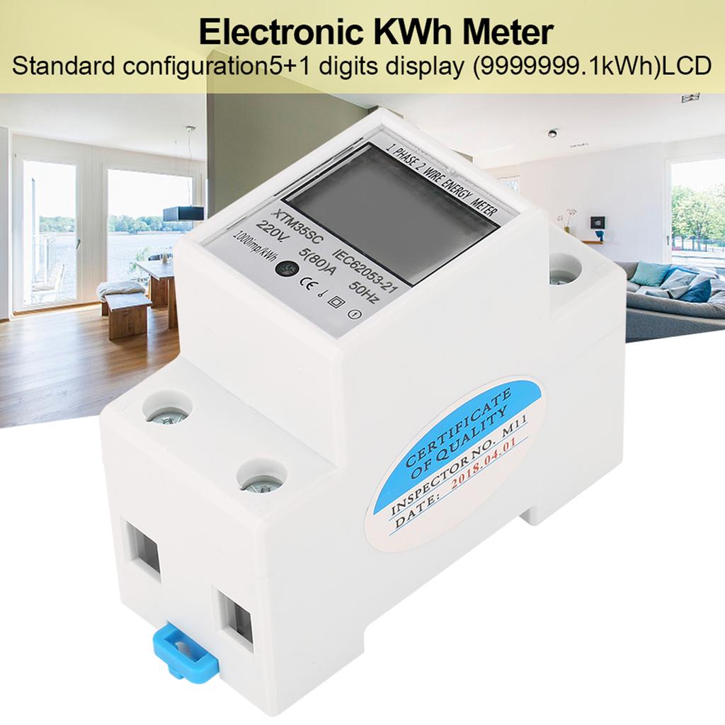220V 5(80)A Digital 1 Phase 2 Wire 2P Din Rail Electric Meter Electronic KWh Meter