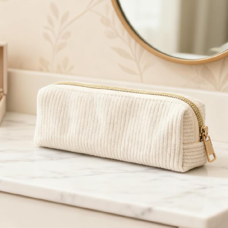 Zippered Closure Pencil Case Light Weight Corduroy Pencil Bag Portable Art Supplies Organiser Pouches For Kid Student