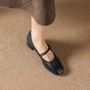 Sheepskin Square Head Coarse Heel Strap Mary Jane Shoes