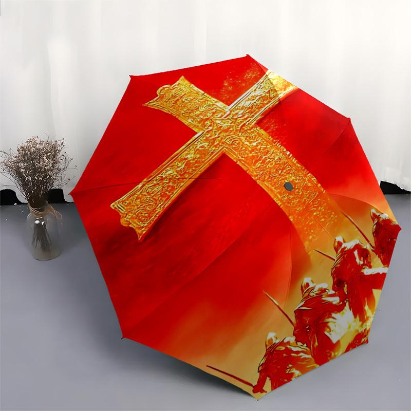 Cross Crusaders Themed Automatic Opening and Closing Umbrella, Compact Travel Umbrella, Lightweight and Portable, Suitable for Beach Commuti
