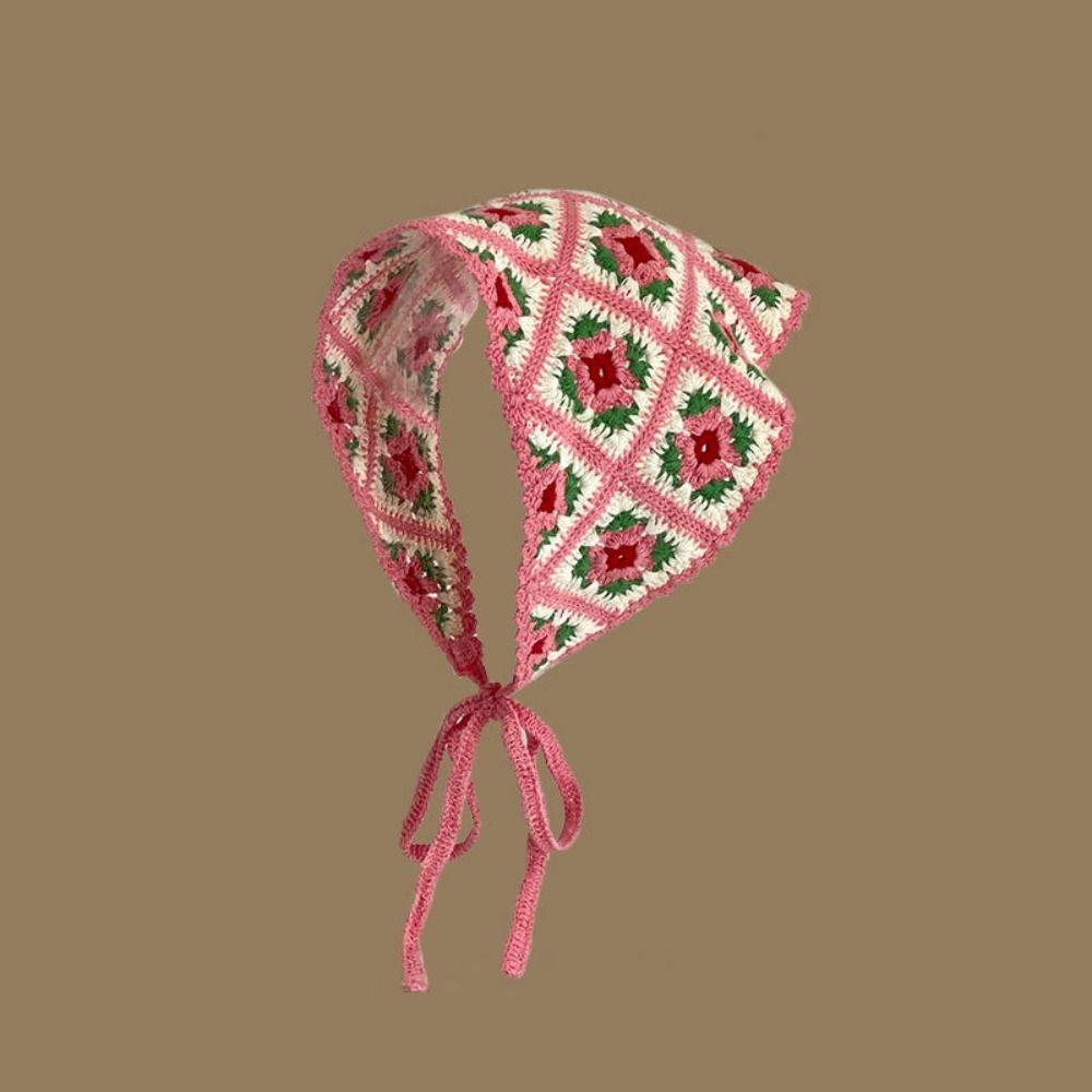 Knitted Triangle Headband Crochet Beach Vacation Headkerchief Sweet Girl Flower Headscarf