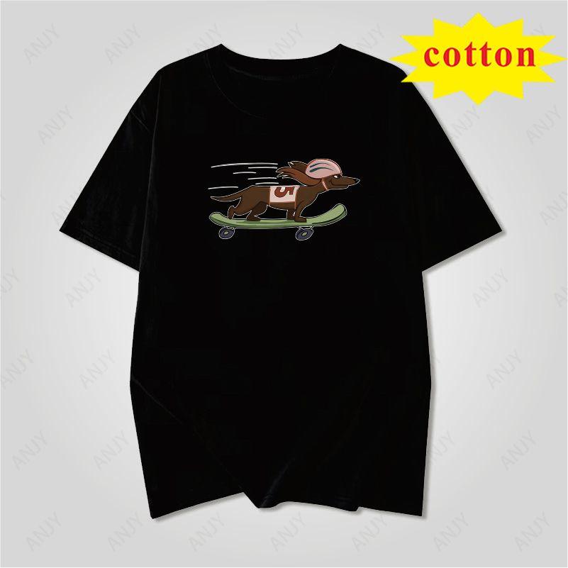 Fun Skateboarding Sausage Dog Printed Short Sleeved Tshirt With Funny Dog Pattern Unisex Casual Top