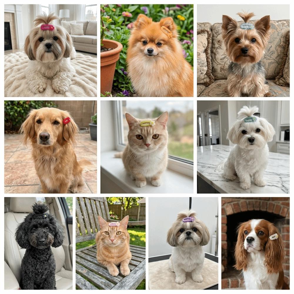 10Pcs Organza Bow Dog Hair Clip Light Weight Pet Head Flower Pet Hair Accessory Daily Wear