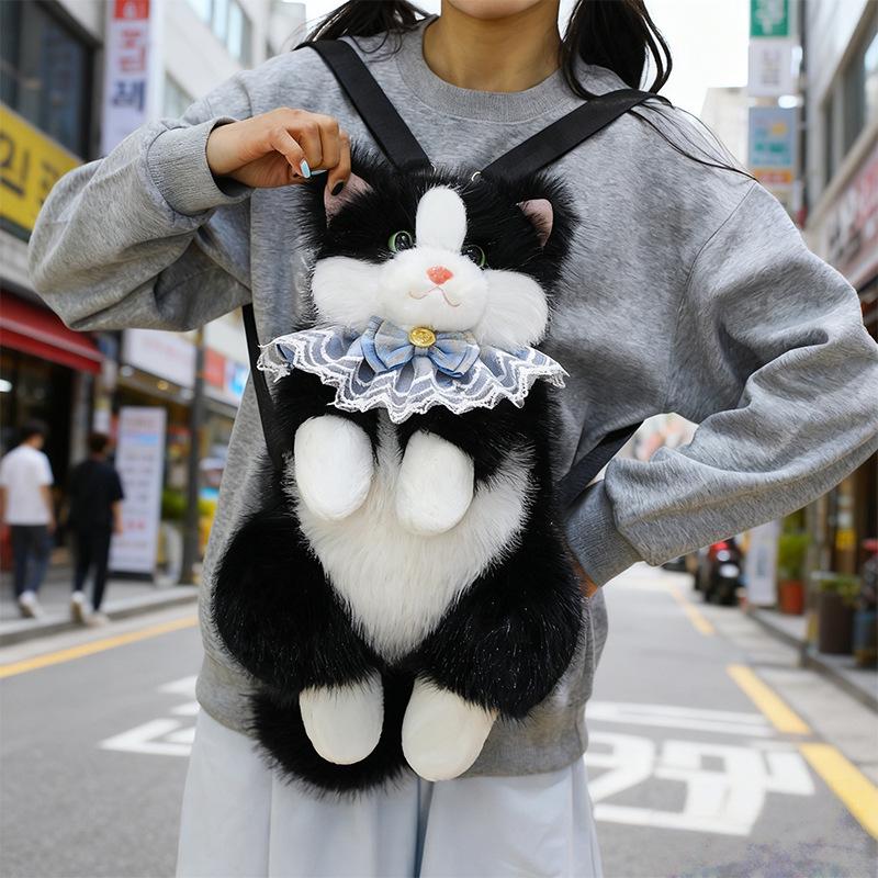 Cross-border Cat Doll Backpack: Plush Simulation Double Shoulder Toy, Ideal Gift for Girls