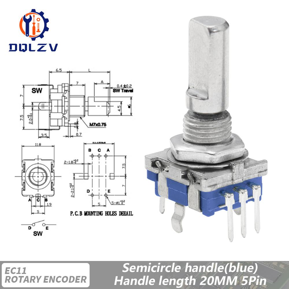 360 Degree Rotary Encoder EC11 With Push Button 5Pin 20 Positions 20 Pulse Code Switch Handle 15/20MM Digital Potentiometer