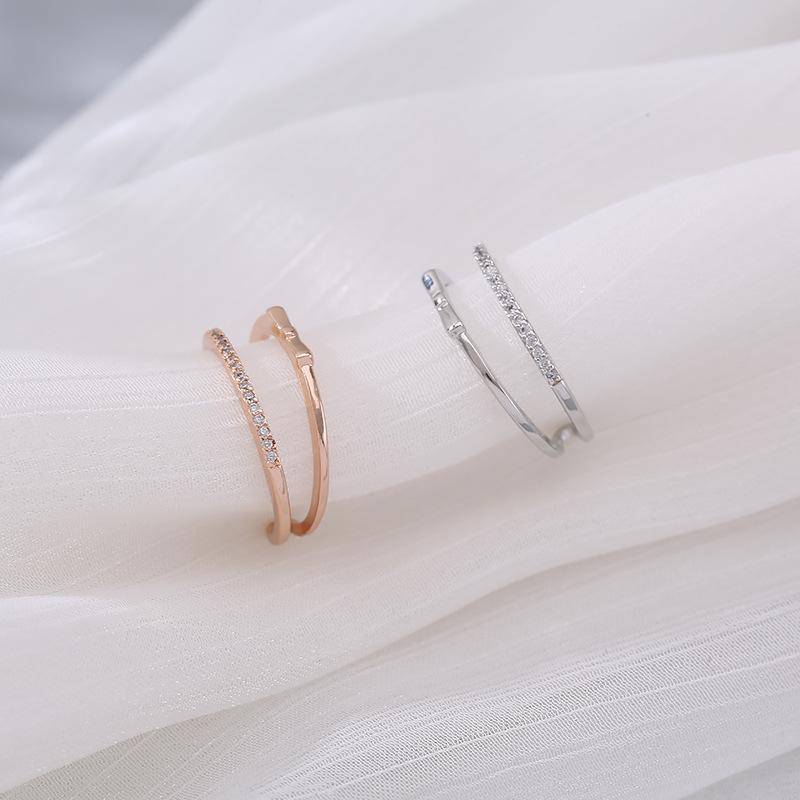 ANENJERY Bague ajustable à double couche avec nœud en zircon pour femme, accessoire personnel chic, cadeau pour ami