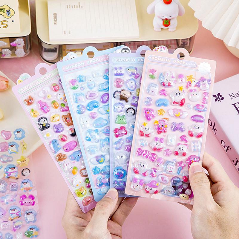 2 Sheets Kawaii Decor Sticker Cute Cartoon Luminous 3D Stickers Diy Phone Luggage Motorcycle Laptop Suitcase Decals