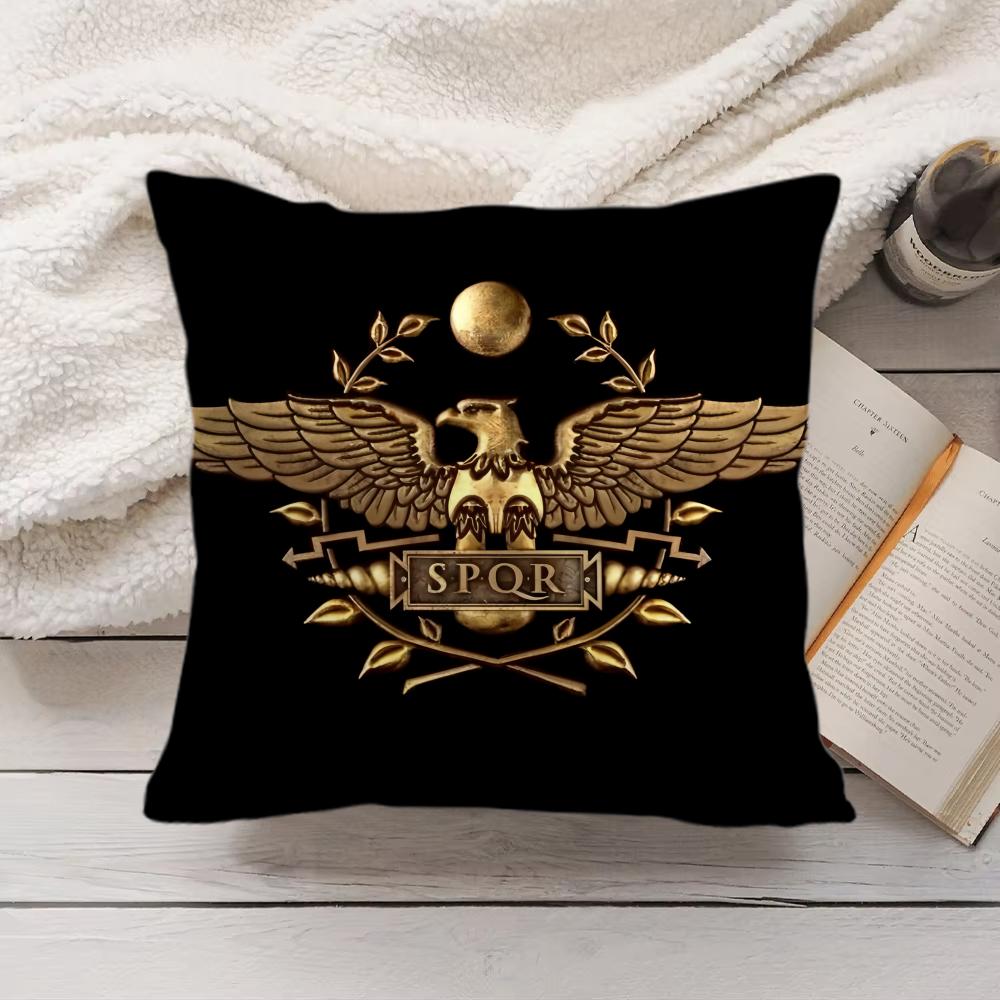Goldener Reichsadler Rom SPQR Kissenbezug Seidiger Kurzer Plüsch Versteckter Reißverschluss Staubdichter Sofakissenbezug für Heimdekoration