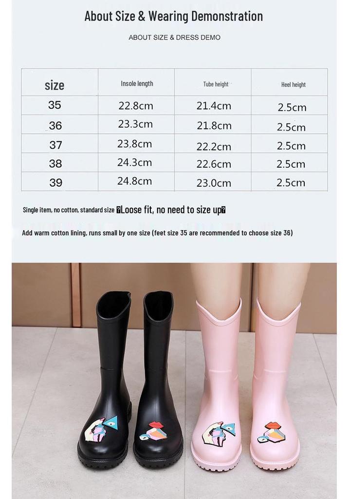 Fashionable Women's Non-slip Mid-calf Waterproof Rubber Rain Boots
