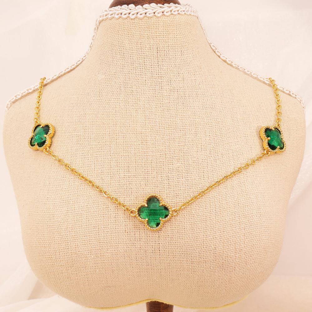 Fashion Lucky Clover Necklace Titanium Steel Necklace Sweater Chain Double-sided Necklace Accessories for Women