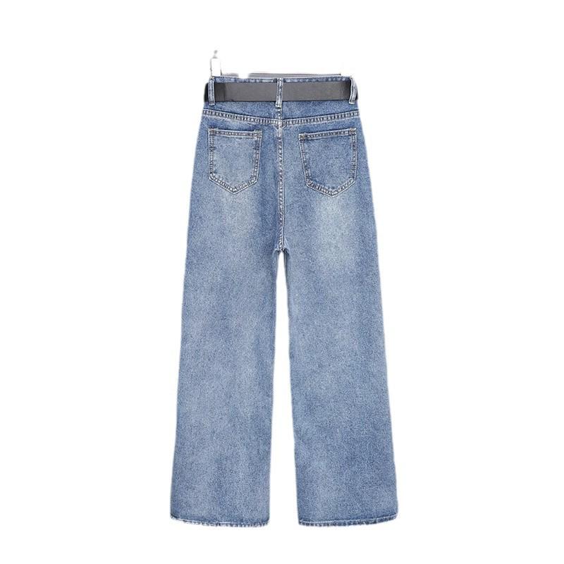 Women's Blue High Waist Korean Style Wide Leg Pants - Slimming Micro Flare, 2024 Trend