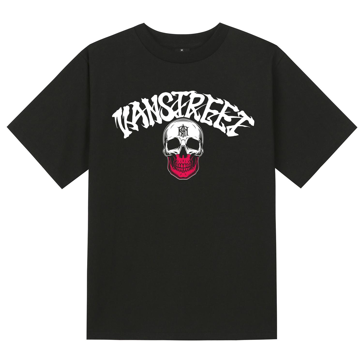 Khan 6312 Ktb0165 Lettering Cocktail Skull Short Sleeve T-Shirt - Black Black/L