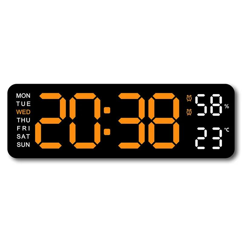 Sveglia Digitale Elettronica Rettangolare a LED Luminosità Regolabile Font Colorato Orologio da Parete Numerico Creativo per Decorazione Camera da Letto