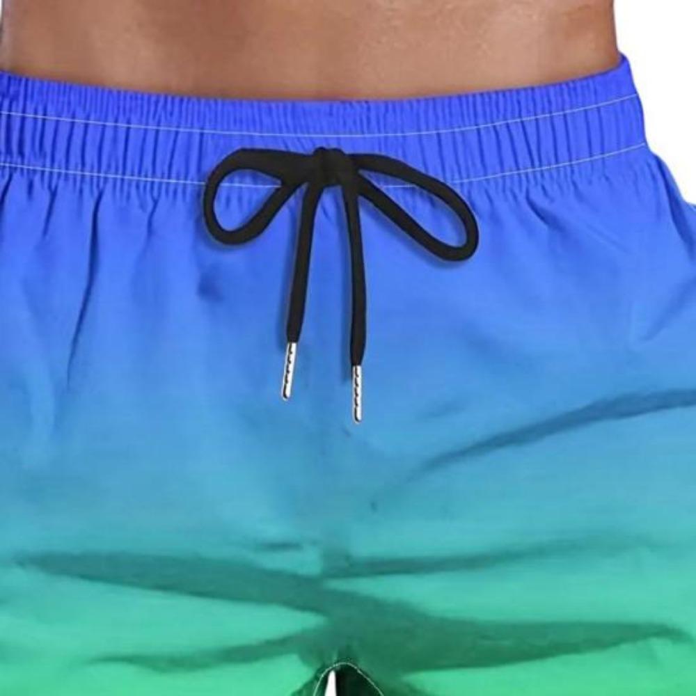 Männer Sommer Quick-Dry Strand Shorts Elastische Kordelzug Taille Fitness Shorts Farbverlauf Breite Bein Shorts mit Taschen Streetwear