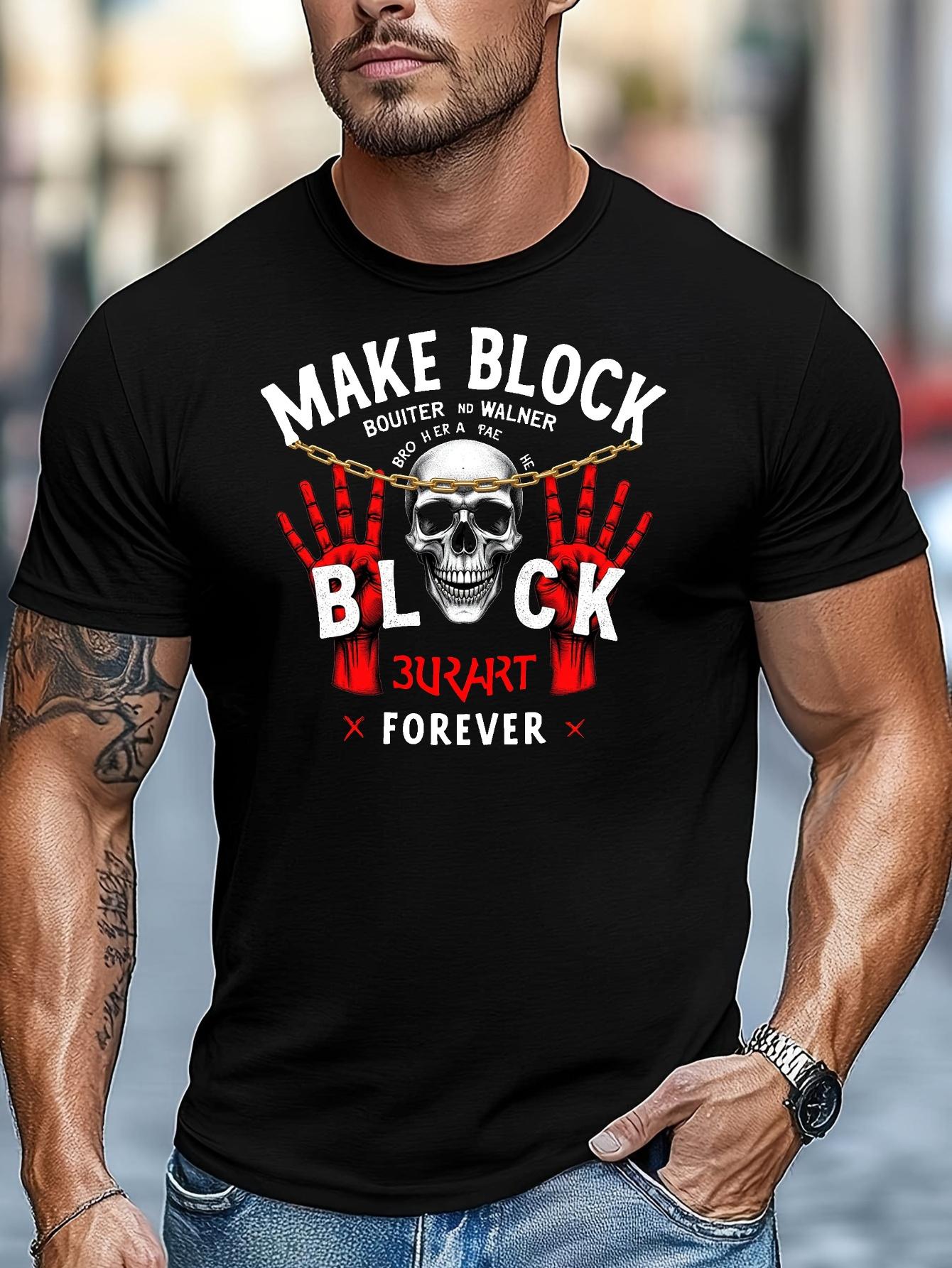 Make Block Graphic T-shirt - Black with Red & White Skull Design L