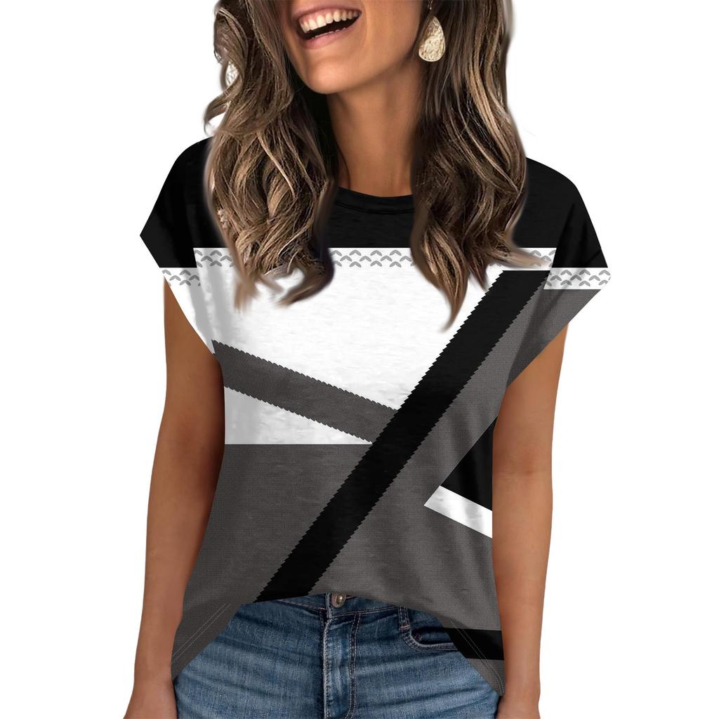 Women Work Casual Fashion Short-sleeved Round Neck T-shirt Top