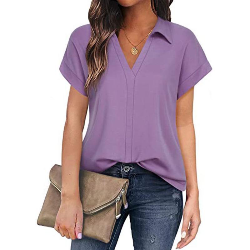 Women's Casual Black Short-Sleeve Shirt - Versatile Solid Color for Business or Leisure