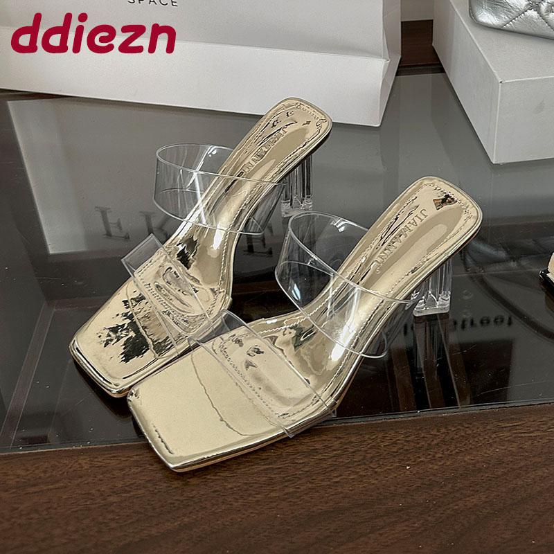 Mode Mode Transparent Damen Absatz Pumps Schuhe Slipper Schuhe Eckige Zehenpartie Damen High Heels Schuhe Damen Pantoletten Sandalen Pumps