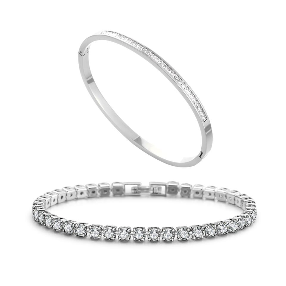 

ZAKOL 2Pcs New Trendy Golden Bracelets Buling Cubic Zirconia Tennis Bracelet Bnagles Set Dainty Zircon For Mom Friends