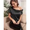 2026 Women's Solid Color Satin Imitation Silk Pullover Off-Shoulder Sleeveless Commuting Top