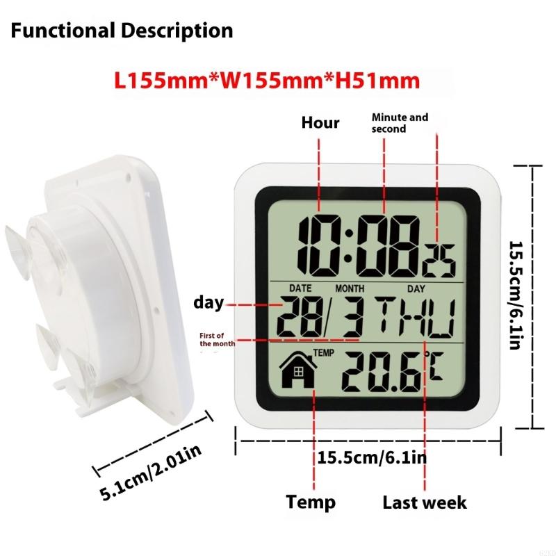 62KD Large Screen Digital Clock For Bathroom Shower Waterproof Temperature Display