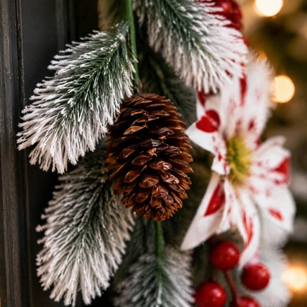 Gold Powder Christmas Wreath Artificial Poinsettia Fake Flower Wreath Holiday Decoration