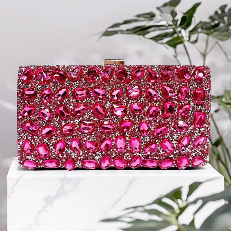 Gold Metal Handle Fashion Women's Handbag Crystal Shiny Rhinestones Diamond Evening Bag Wedding Party Clutch Purse Shoulder Bag