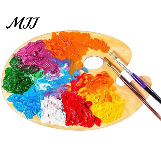 Left Right Handed Palette Wooden Paint with Thumb Hole for Oil, Acrylic, Portable Watercolor Painting, Oval-Shaped Wood Art Tray Artists Artist