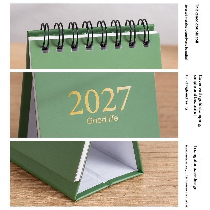 2027 Mini Desk Calendar 1Pcs Exquisite Gold Foil Spiral Bound Small Desktop Decor for Student Study Plan Gift
