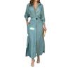 2025 European and American new temperament women's commuting lace-up solid color waist long-sleeved irregular shirt European and American dress women