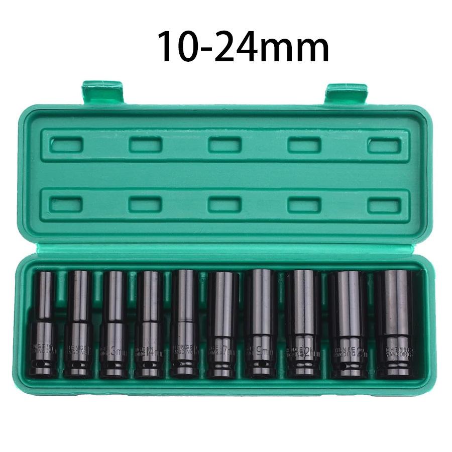 Set di Bussole a Impatto a 6 Punte con Attacco da 1/2 Pollici 10 Pezzi Misure Metriche 8-24m/10-24mm Set di Bussole a Impatto in Acciaio al Carbonio con Scatola di Stoccaggio Rigida