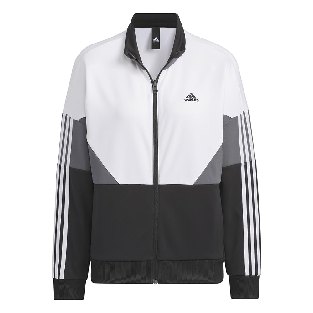 Adidas JSY10 Colorblock Double Knit Track Seasonal Loose Five Size Women's Jacket, Sportswear, Fit, Black/White/Grey (IM8716), J/M