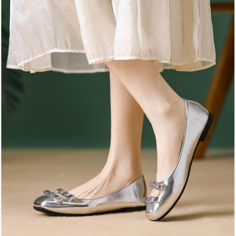 Women Design Bows Hollow Flat Shoes Ladies Casual Shallow Soft Sole Ballerina Flats Summer Simple Buckle Strap Slip On Shoes