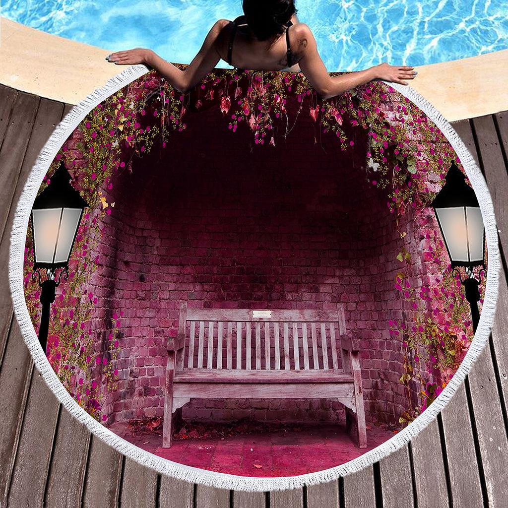 Beautiful Garden Floral Round Beach Towel, Microfiber Circle Beach Towels Quick Dry Beach Throw Blanket Sand Free Pool Towels