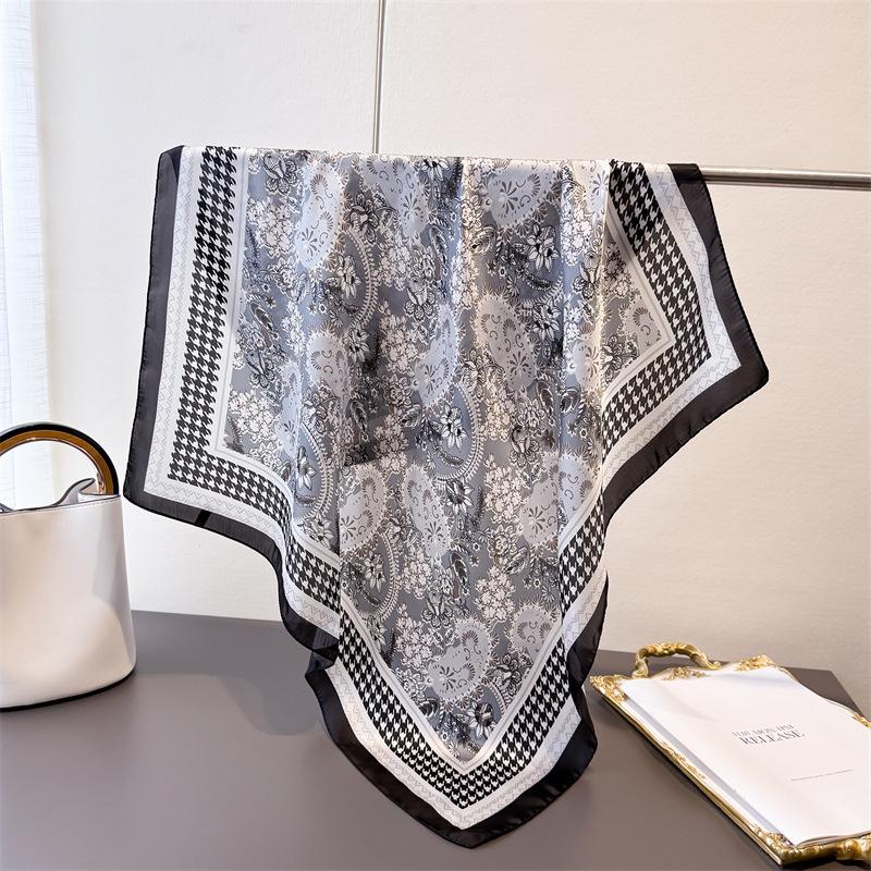 71Cm small square scarf imitation silk scarf headscarf interwoven plaid printing neck protection scarf professional versatile scarf scarf scarf