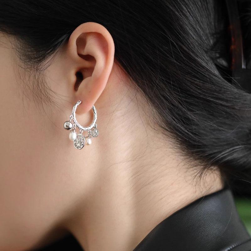 925 Silver Drop Earrings Hoop Pearl Leaf Vintage Irregular For Women Girl Gift Fashion Jewelry Dropship