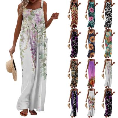 Damen-Trägerhose, modischer Print-Träger, lockerer Body mit weitem Bein und Taschen